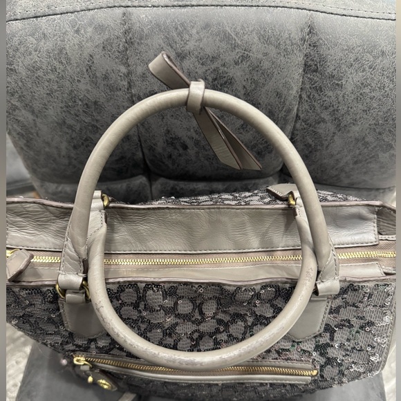 Coach Charcoal Gray Sequin 2-Way Leather Tote Bag - Picture 12 of 13